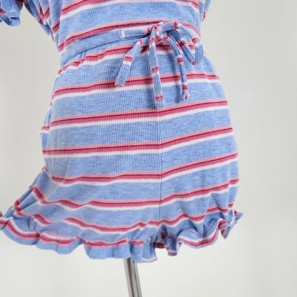 La Vie en Rose romper striped ruffles short rayon short sleeve summer spring - Picture 10 of 14